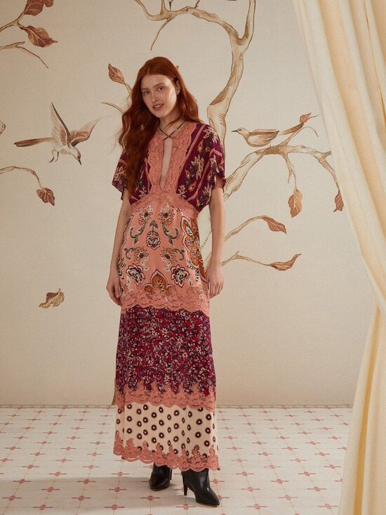 FARM Rio Dresses & Skirts - Farm Rio Glam Tapestry Laces Short-Sleeve Maxi Dress Pink